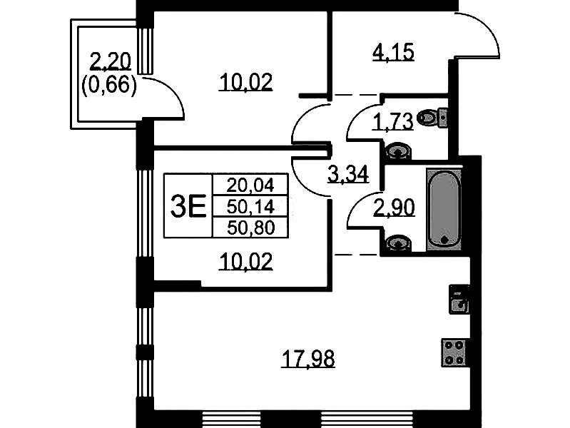 2-комнатная квартира 50.8 м², 2/12 эт., ЖК «Невская Долина»